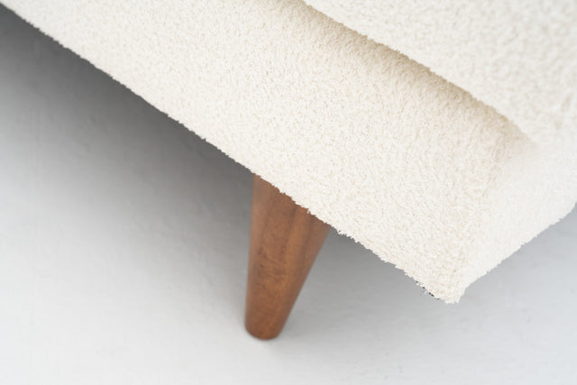 2-Seater white fabric sofa with wooden legs