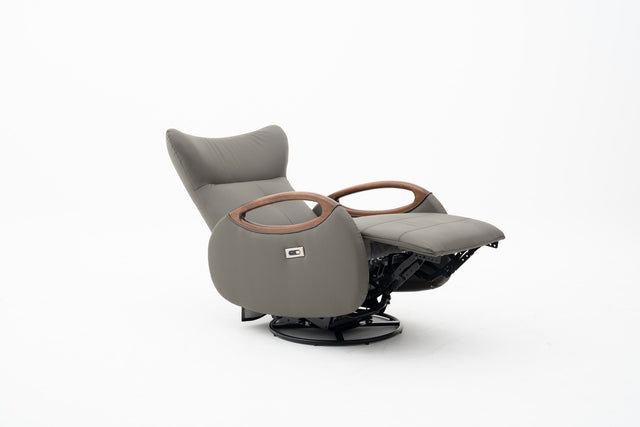 Olive Grey Leather Power Recliner Lounge Chair with 180° Swivel & Rocking Function