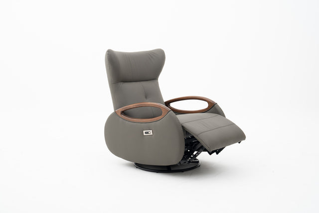 Olive Grey Leather Power Recliner Lounge Chair with 180° Swivel & Rocking Function