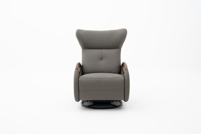 Olive Grey Leather Power Recliner Lounge Chair with 180° Swivel & Rocking Function