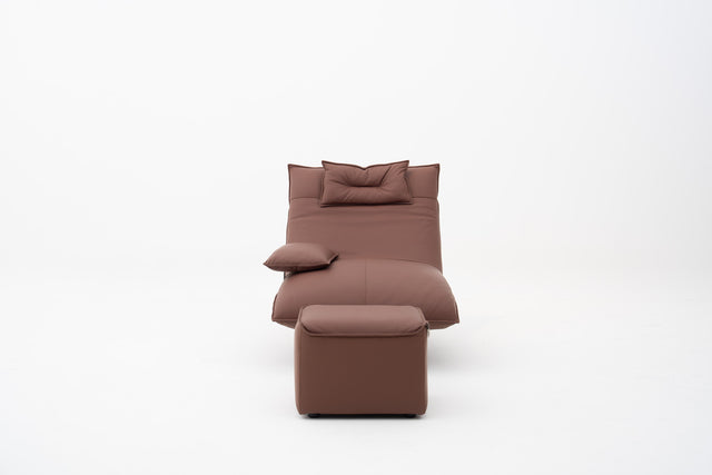 Brown lounge chair with padded headrest, armrest & matching ottoman