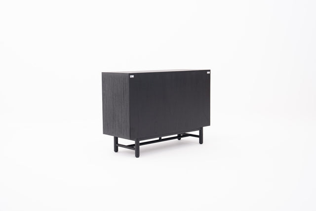 Black lattice-patterned sideboard with brass gold handles