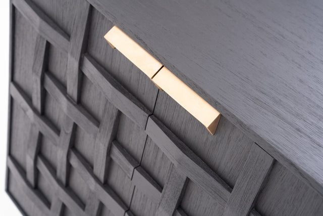 Black lattice-patterned sideboard with brass gold handles