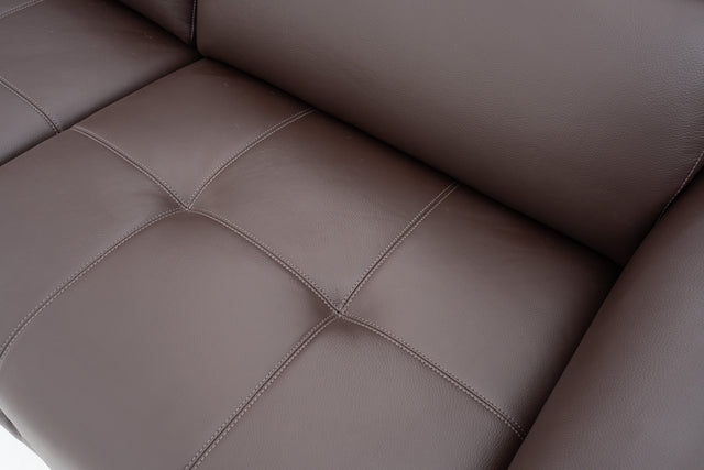 2-Seater brown leather power recliner sofa with seat tufting accent