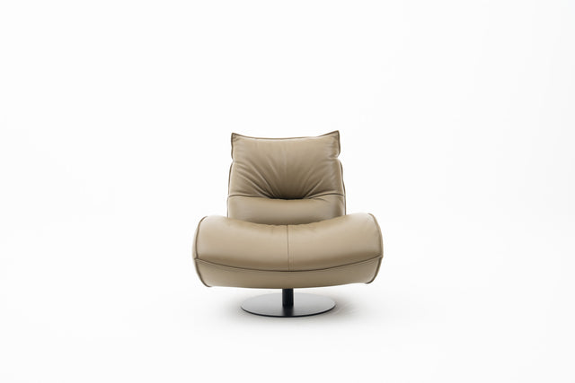 Olive leather swivel lounge chair