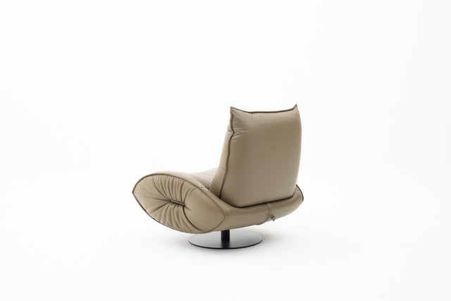 Olive leather swivel lounge chair