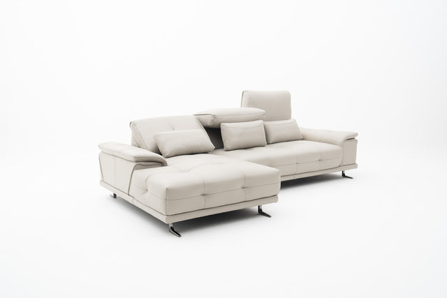 Light Grey L-Sectional Sofa with Adjustable Headrests
