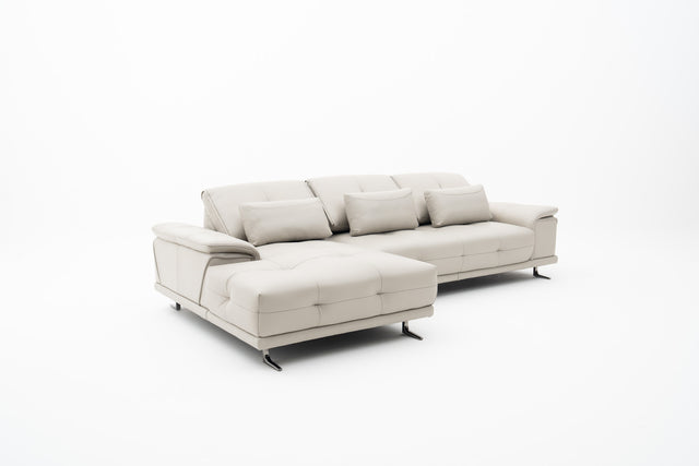 Light Grey L-Sectional Sofa with Adjustable Headrests