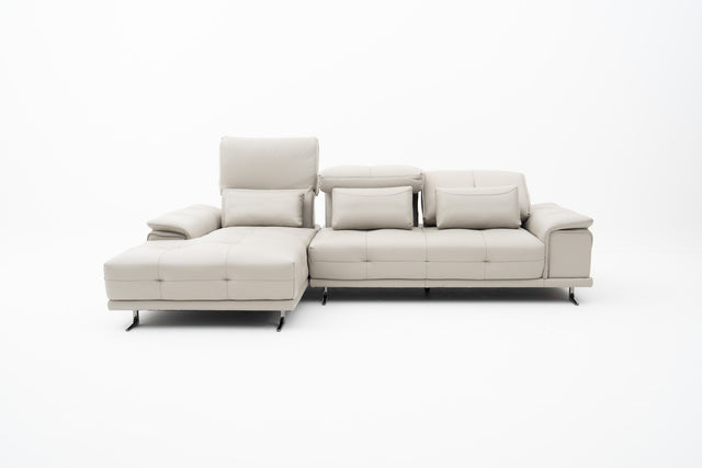 Light Grey L-Sectional Sofa with Adjustable Headrests