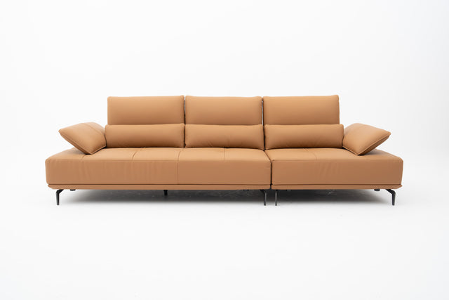 3-Seater brown leather push-back sofa with adjustable armrests