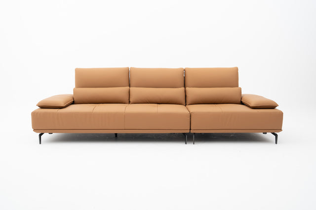 3-Seater brown leather push-back sofa with adjustable armrests