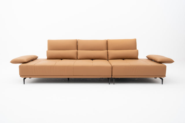 3-Seater brown leather push-back sofa with adjustable armrests