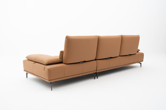3-Seater brown leather push-back sofa with adjustable armrests
