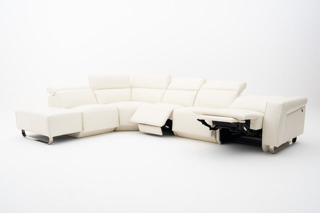 Imperial White Modular Corner Sofa with 2 Power Incliner Seats & Adjustable Headrests