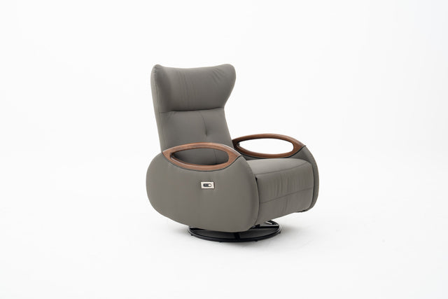 Olive Grey Leather Power Recliner Lounge Chair with 180° Swivel & Rocking Function