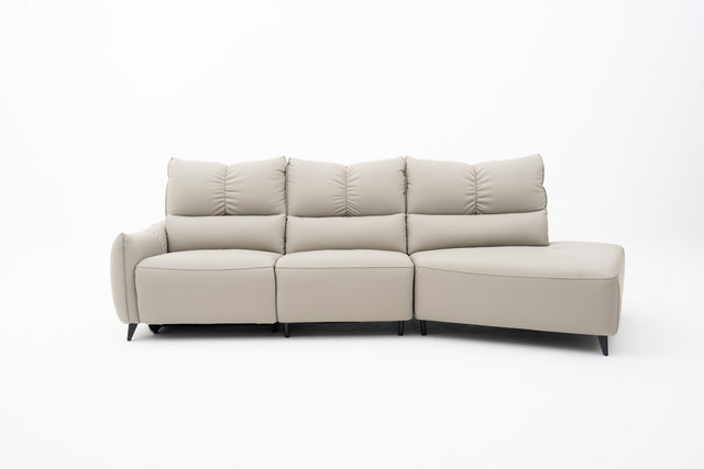 3-Seater almond grey leather smart sofa with voice-activated power recliner seat & USB ports