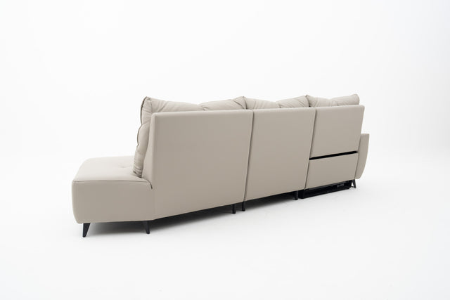 3-Seater almond grey leather smart sofa with voice-activated power recliner seat & USB ports