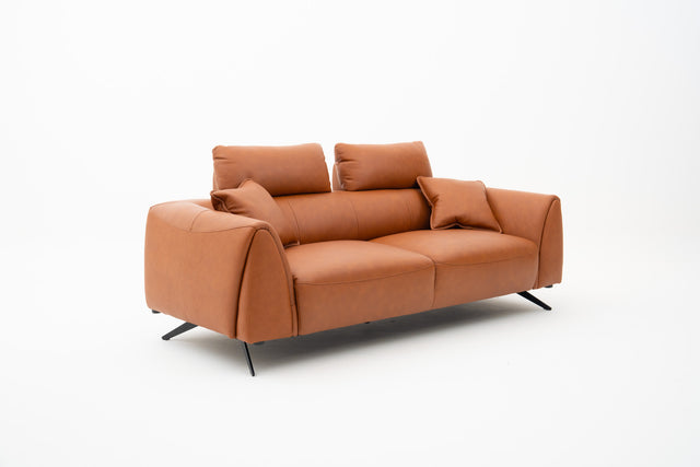 2.5 Seater brown leather sofa with headrests & scatter cushions