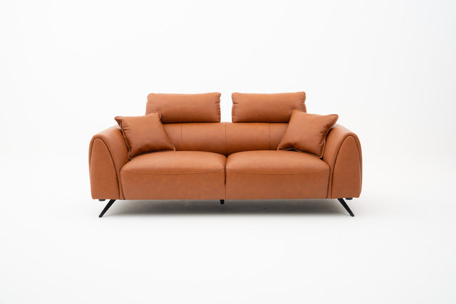 2.5 Seater brown leather sofa with headrests & scatter cushions
