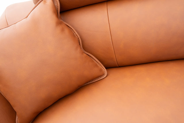 2.5 Seater brown leather sofa with headrests & scatter cushions