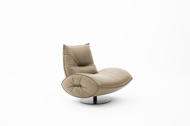 Olive leather swivel lounge chair