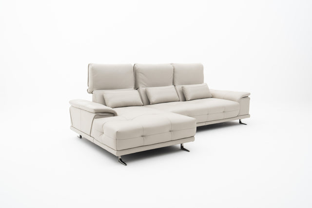 Light Grey L-Sectional Sofa with Adjustable Headrests