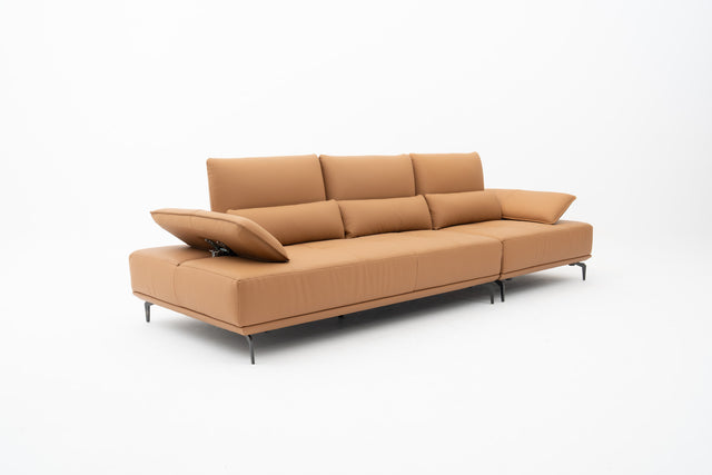 3-Seater brown leather push-back sofa with adjustable armrests